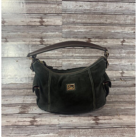 Dooney & Bourke Handbags - DOONEY & BOURKE Suede leather satchel purse bag color green Brown vintage 90's